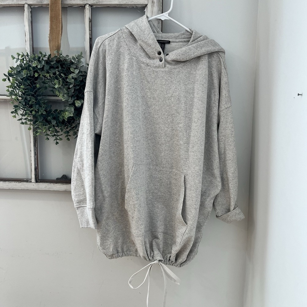 Eileen Fisher Heathered Organic Cotton Blend‎ Oversized sweatshirt Button Size L